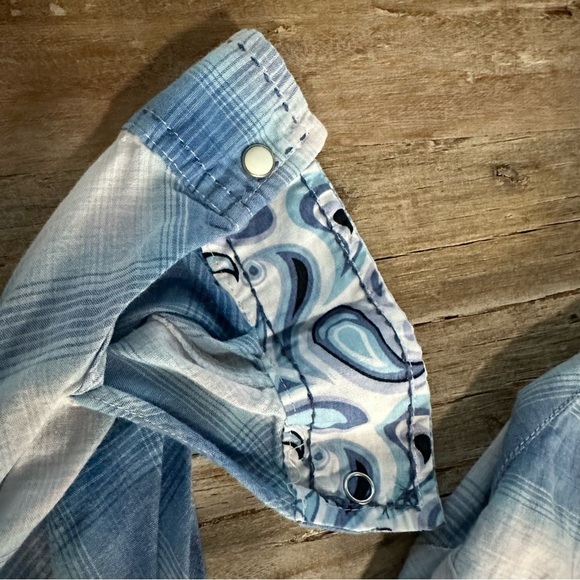 Roper Western Plaid Snap Button Shirt Blue White SZ Large Rodeo Cowgirl EUC - Picture 6 of 10